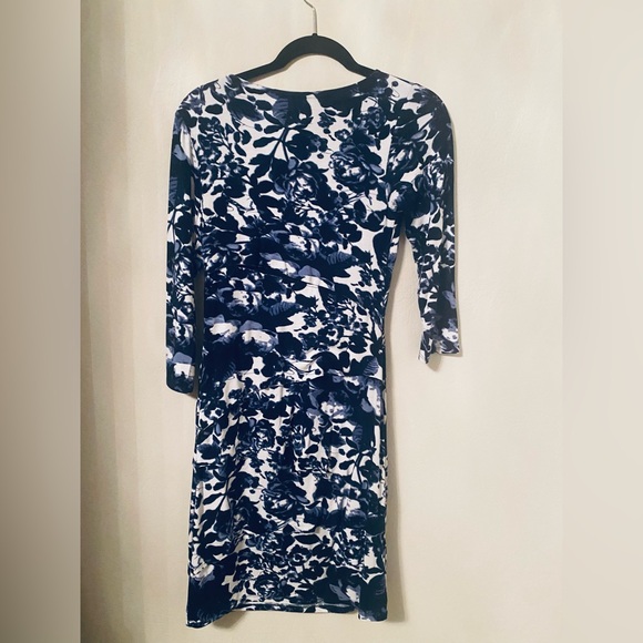 INC International Concepts Blue and White Bodycon Dress with Cuffed 3/4 Sleeves - Picture 3 of 3